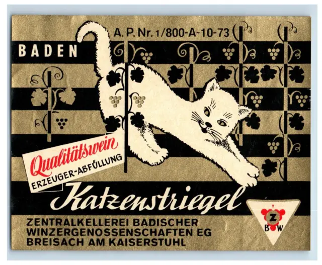 1970's-80's Katzenstriegel Qualitatswein German Wine Label Original S42E