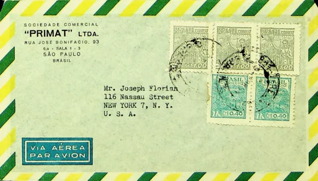 SEPHIL BRAZIL 5v AIRMAIL COVER FROM SAO PAULO TO NEW YORK USA