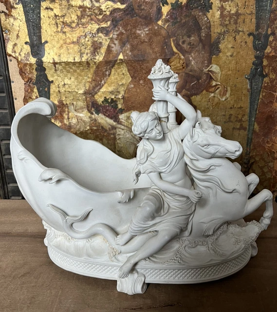 Porcelaine Grand Biscuit Sculpture XIXe Bouquetière Naïades & Chevaux