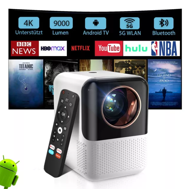 4K 1080P Projektor WiFi 9000 Lumen Beamer Mini Heimkino Android Smart Tragbarer