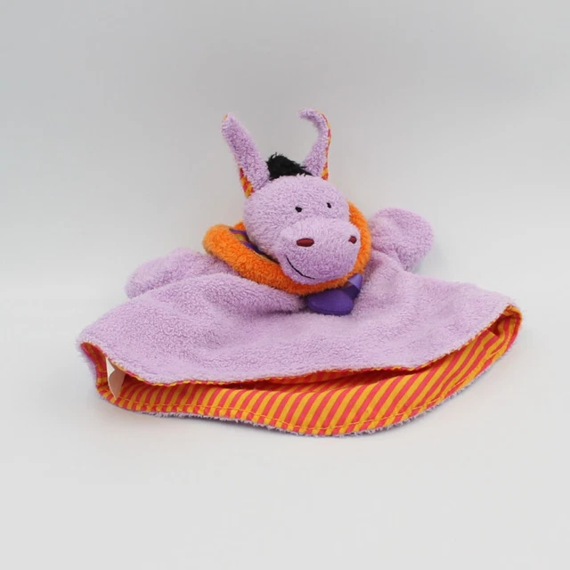 Doudou plat marionnette Ane cheval mauve violet orange TOY PLACE - 28648