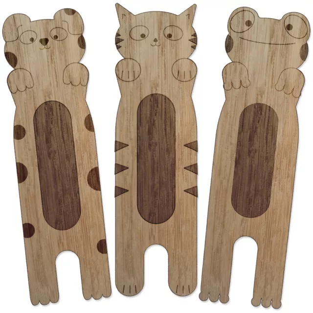 Cute Animal Wooden Bookmark - Cat, Dog & Frog - 4mm Oak Veneer Laser Engraved