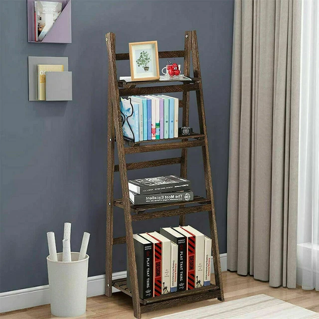 VINTAGE WOOD BOOKSHELF Foldable Ladder Shelf Plant Display Stand Corner