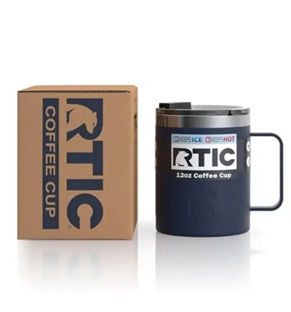 RTIC Coffee Cup Mug NEW Navy Blue 12oz Dbl Wall Vacuumed Ins Spill Proof Lid