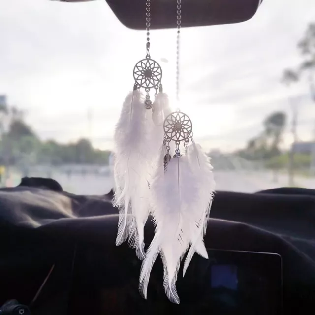 Weiss Handgemacht  Dreamcatcher Traumfänger Feder Auto Dekor  DE