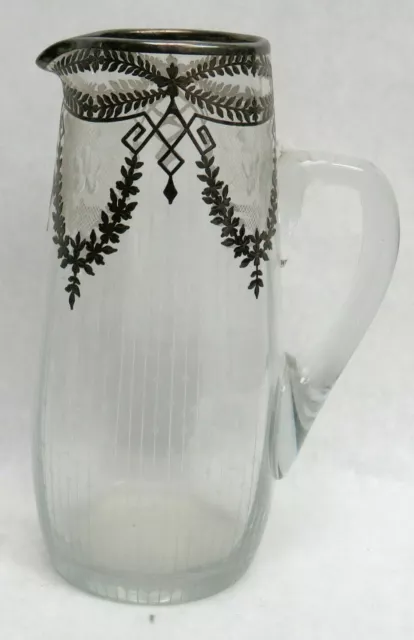 Vintage Sterling Silver Overlay Crystal 9 3/4" Water Pitcher