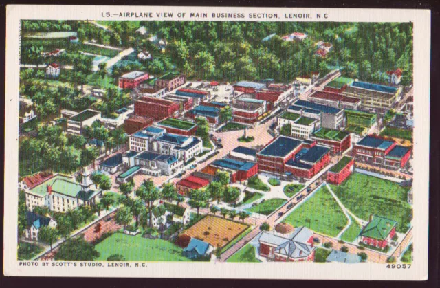 NORTH CAROLINA NC Lenoir Airplane View Main Business Section Postcard