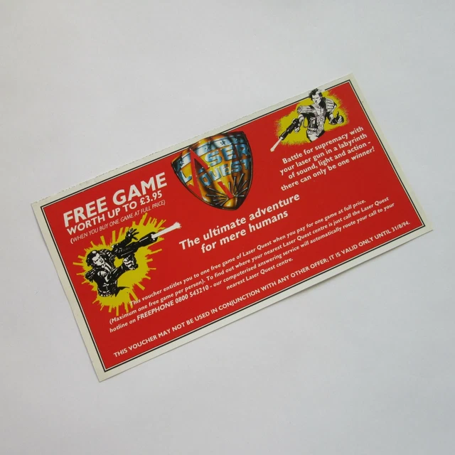 EXPIRED Vintage Laser Quest Voucher (Retro 90s 1994 Memorabilia Game Enthusiast)