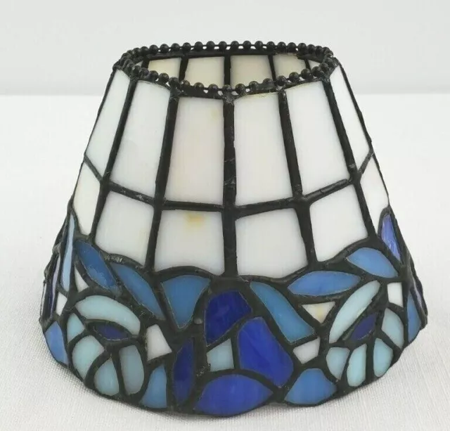 Vintage Leaded Stained Slag Glass Tiffany Style Lamp Shade Oval Shape Blues 5"