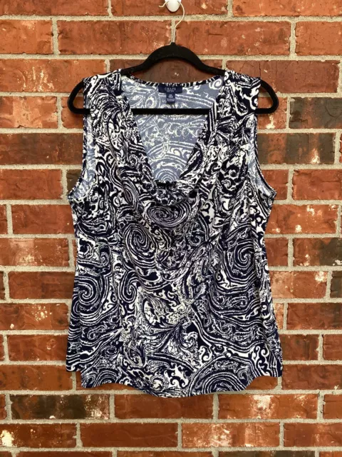 Chaps Womens 3X Blue Printed Draped Sleeveless Top