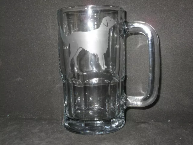 New Etched Flat-Coated Retriever Glass Root Beer Handled Mug