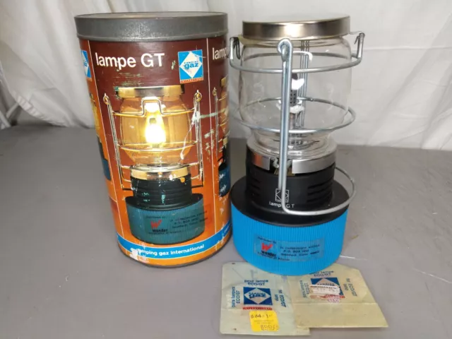 Vintage Camping GAZ International Lampe GT butane gas lantern unused extra  wick