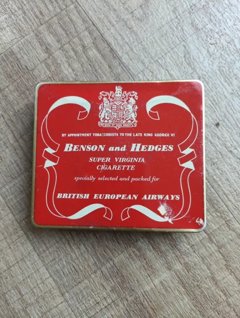 Benson Hedges Super Virginia Cigarette Tin British European Airways 1940s EMPTY