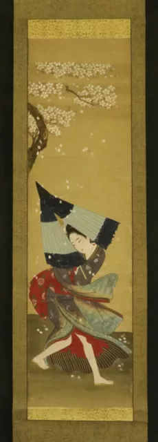 JAPANESE HANGING SCROLL ART Painting "Beauty" Ukiyoe Asian antique  #E5333