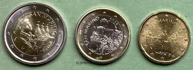 San Marino 20 Cent + 1 Euro Münze + 2 Euro 2023 Euromünzen coins