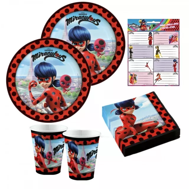 Pack Fiesta Miraculous Ladybug 16 invitados Platos Vasos Servilletas Decoracion