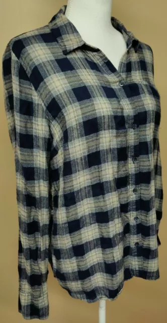 Lucky Brand Women's Bungalow Plaid Button Up Shirt Size Medium Blue & Beige