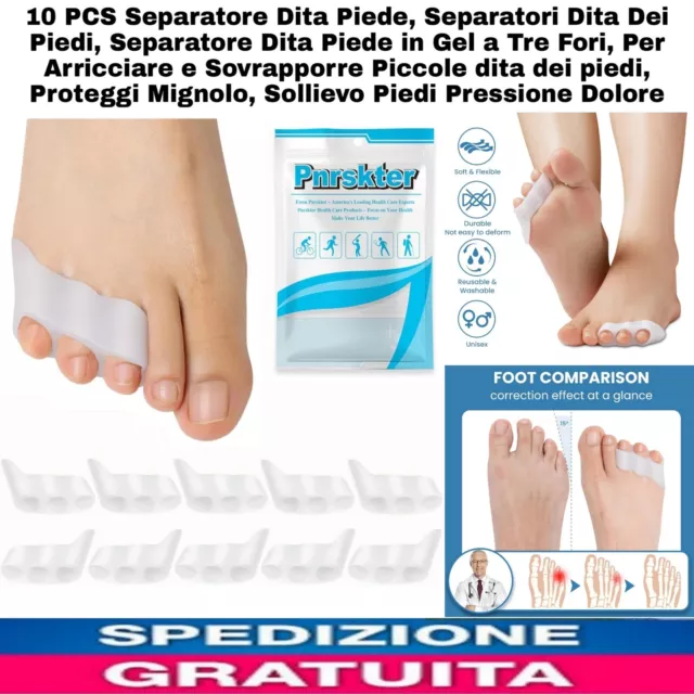 10pz Separatore Dita Piede In Gel A Tre Fori, Proteggi Mignolo Sollievo Dolore