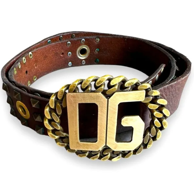 Dolce & Gabbana brown Leather Western Belt large Logo bronze gold Buckle