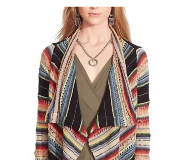 Polo Ralph Lauren Women's Serape Draped Cardigan Striped Multicolor Sweater sz L