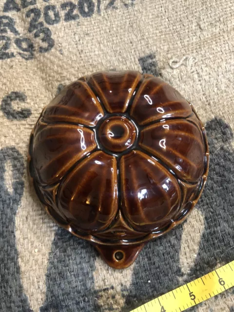Vintage Retro 1970s Brown Glazed German Pottery Wall Hanging Floral Jelly Mould 2