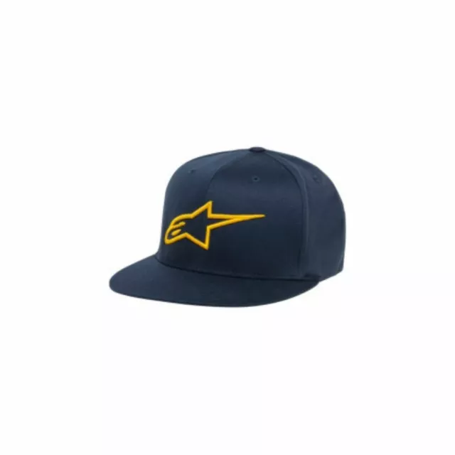Alpinestars Ageless FlatBill Mens Casual Twill Cotton Flex Back Hats - Navy Gold