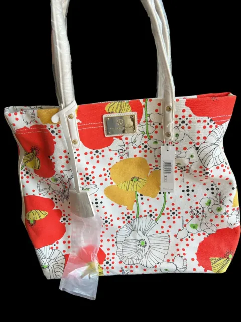 Trina Turk Multicolor Floral Large Canvas Tote Bag Yellow and Red poppies New
