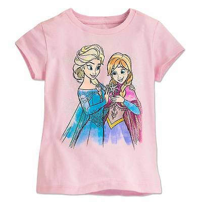 DISNEY Store Principessa Frozen Elsa & Anna Ragazze T Shirt Rosa Taglia Large 10/12 NUOVO