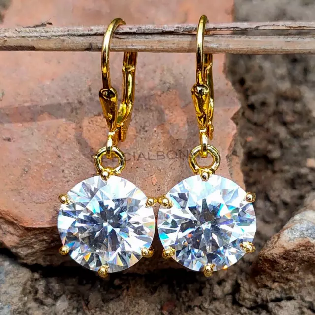 RARE 10.00 Ct White Diamond Solitaire Dangler Earrings, Amazing Sparkle VIDEO