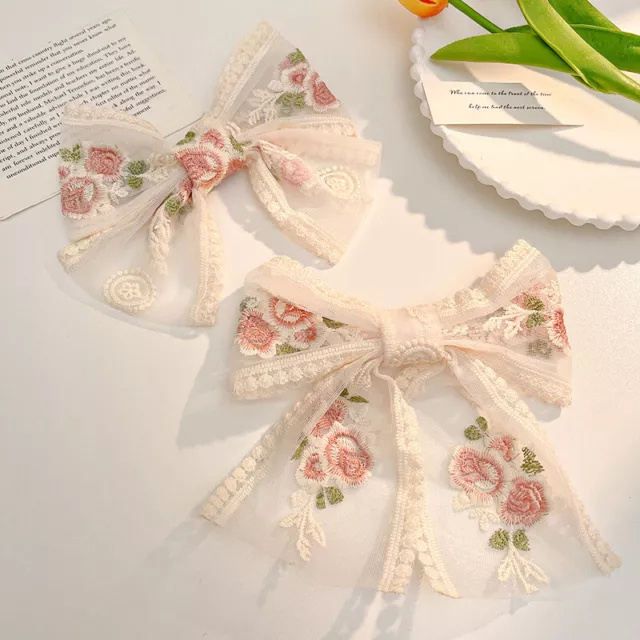 New Embroidered Bow Hairpin Lace Hair Clip Sweet Back Of The Head Duckbill Clip