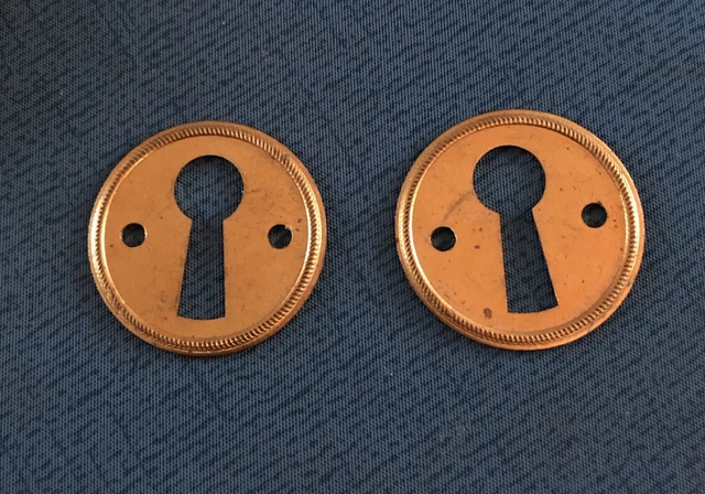 Antique Round Brass Keyhole Covers trim c1900s Lot of 2