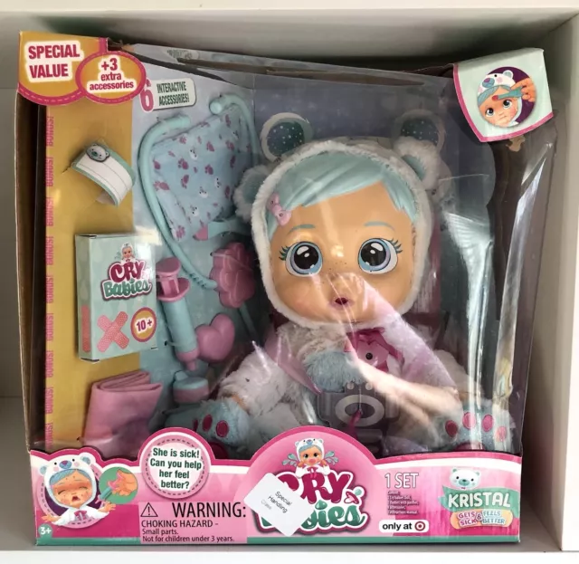 Rare 2019 Exclusive Cry Babies Kristal Gets Sick & Feels Better Doll Damaged Box