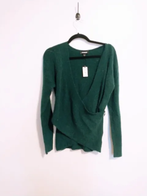 NWT Express dark green wrap sweater with long sleeves size small