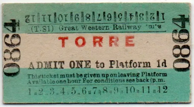 Great Western Railway Platform Ticket Torre (T.S1)