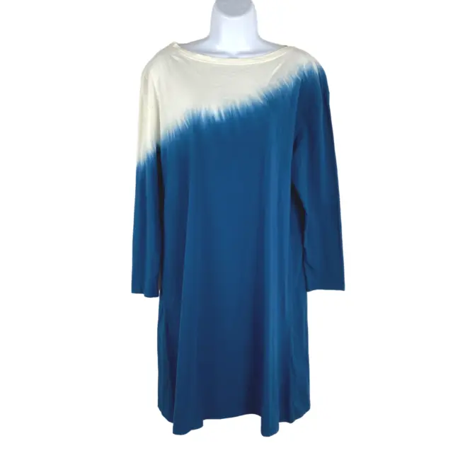 ATM T-Shirt Dress Dip Dye Wide Neck Lagoon Combo Cotton NWT Women's Medium
