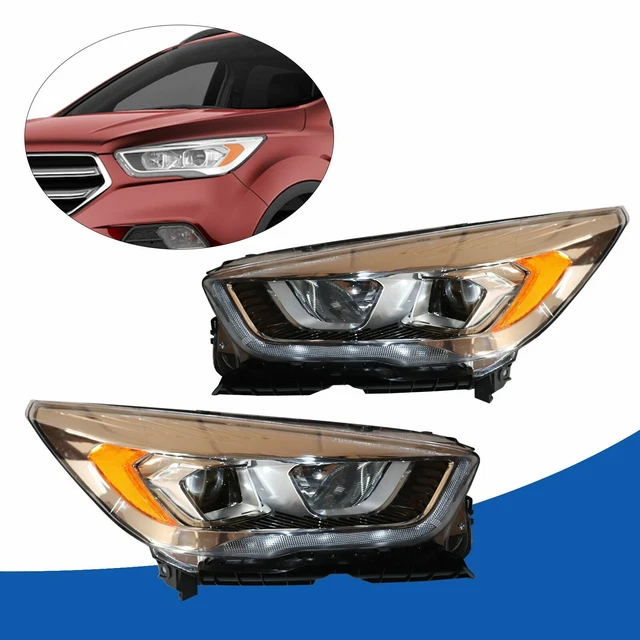 PAIR LEFT+RIGHT HEADLIGHTS Halogen Headlamp w/ LED DRL For Ford Escape