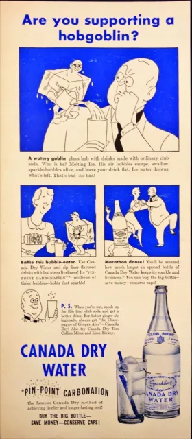 Canada Dry Club Soda Water Hobgoblin Conserve Caps Vintage Print Ad 1943