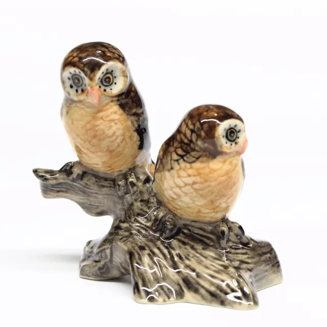 Animals Ceramic Brown Owl Bird On Wood Figurine Hand painted