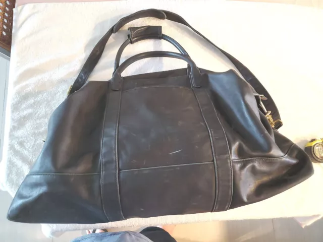 Vintage COACH Leather Cabin Weekender Duffel Gym Travel Black Shoulder Bag 0503
