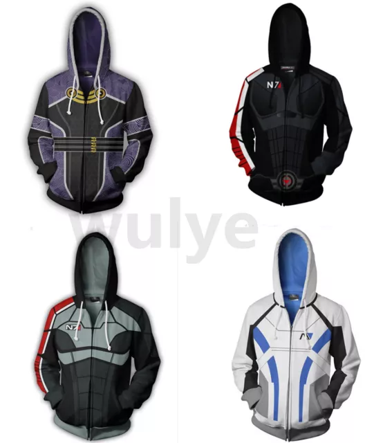 Mass Effect N7 3D Print Hoodie Sweatshirt Hooded Jacket Zipper Coat Costume Tops