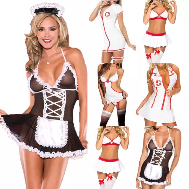 Women Sexy Naughty Maid Nurse Uniform Cosplay Adult Costume Lingerie Outfits -