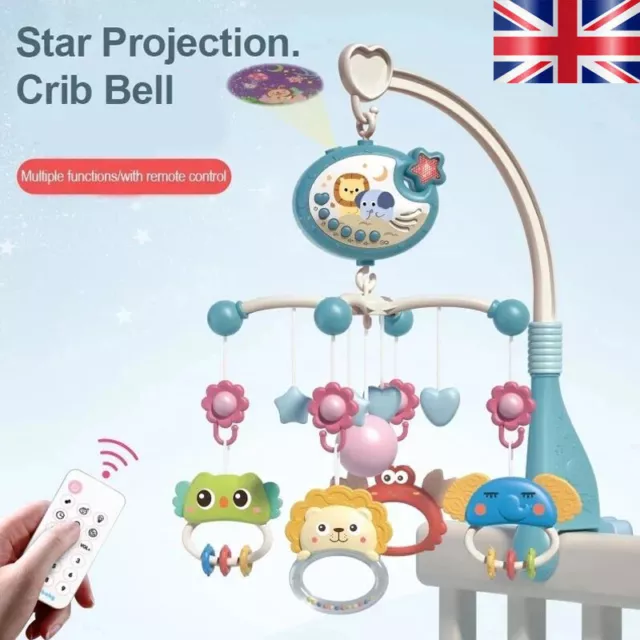 UK Baby Musical Crib Bed Bell Cot Mobile Stars Dreams Light Nusery Lullaby Toys