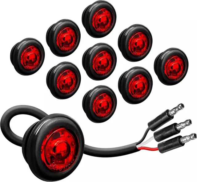 TRUE MODS 10pc 3/4" Round Red Trailer LED Marker Light [3 Wire/Turn Brake Tail