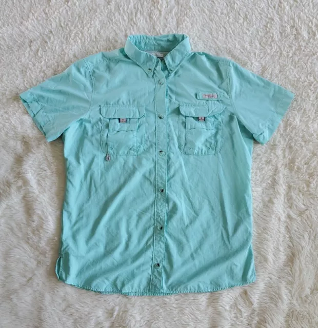 Columbia PFG Omni-Shade Vented Teal Fishing Shirt Women's Size MEDIUM