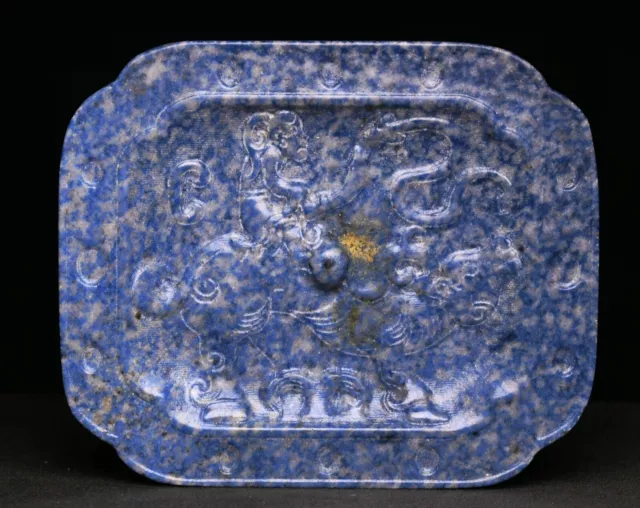 Natürliche Lapis Lazuli Carve Menschen reiten Rinder Muster Bronze Spiegel