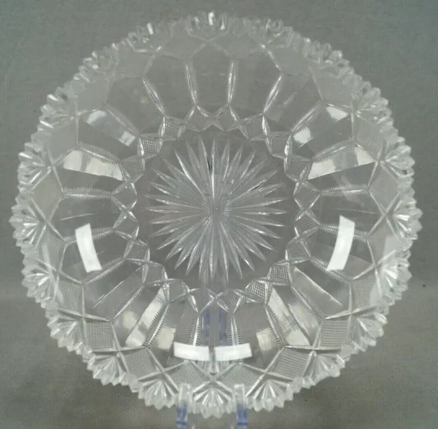 ABP American Brilliant Fans Crosshatches & Zipper Clear Cut Crystal 9 Inch Bowl