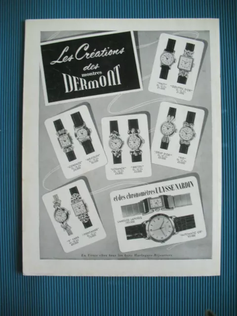 Publicite De Presse Dermont Montre Creations Horloger Bijoutier Ad 1952