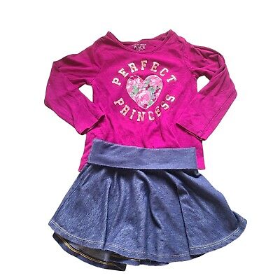 Girls Long Sleeve Skater Skirt Top Set Outfit Purple Denim Size 2T