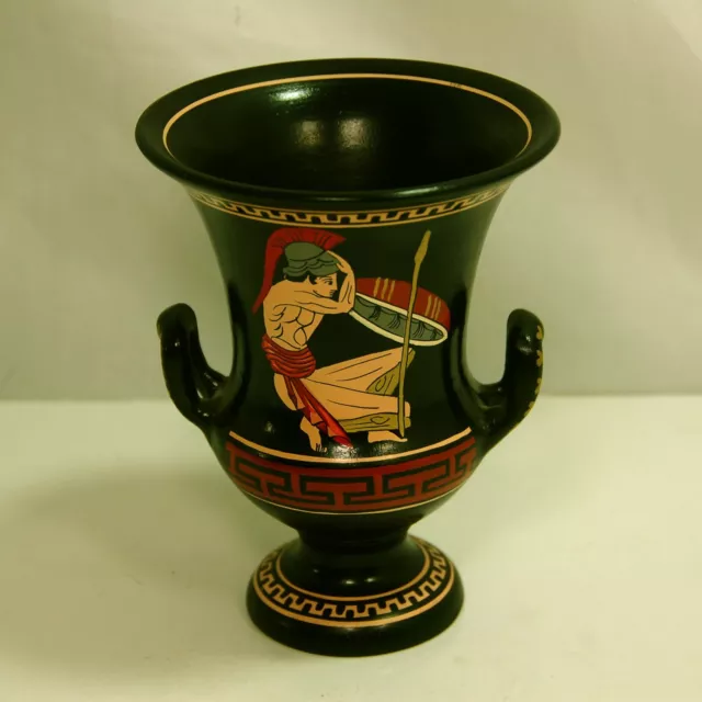 Double Handled Greek Urn with Warrior, Handmade and Painted made in Greece 6 in
