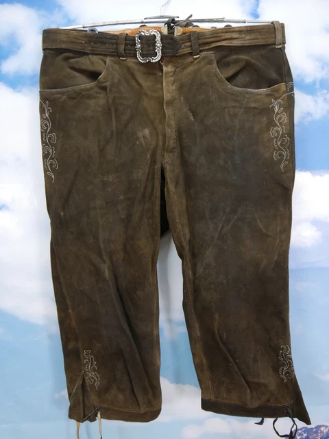Pantaloni in pelle di cervo Meindl splendidamente decorati pantaloni in pelle marrone con ricamo taglia 48